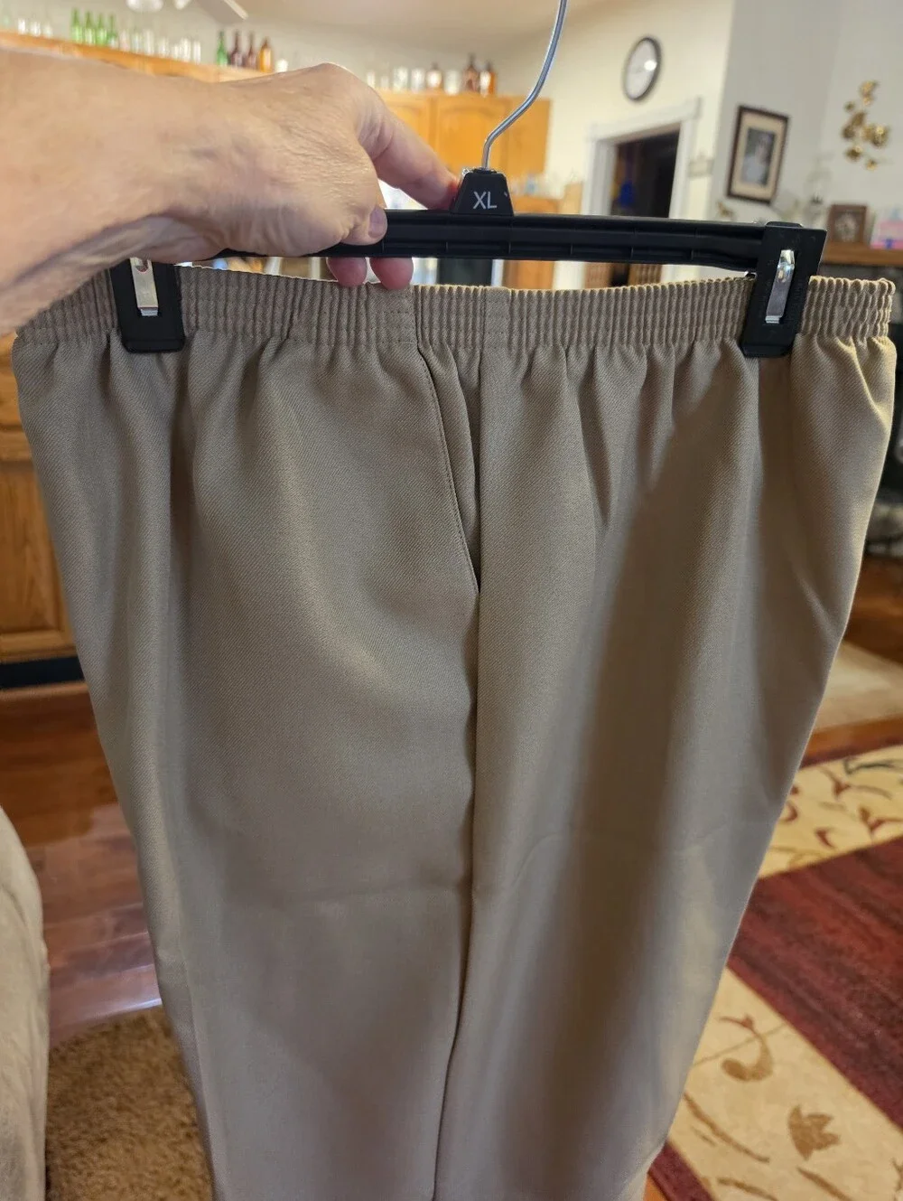 Womens Alfred Dunner full elastic waist, 2 side pockets, straight leg, Tan